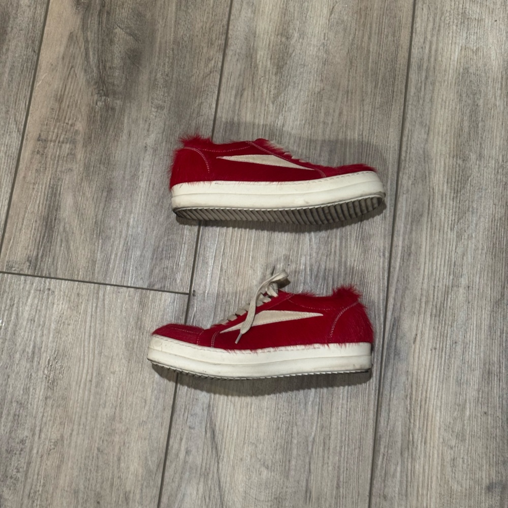 Rick Owens fur red sneakers